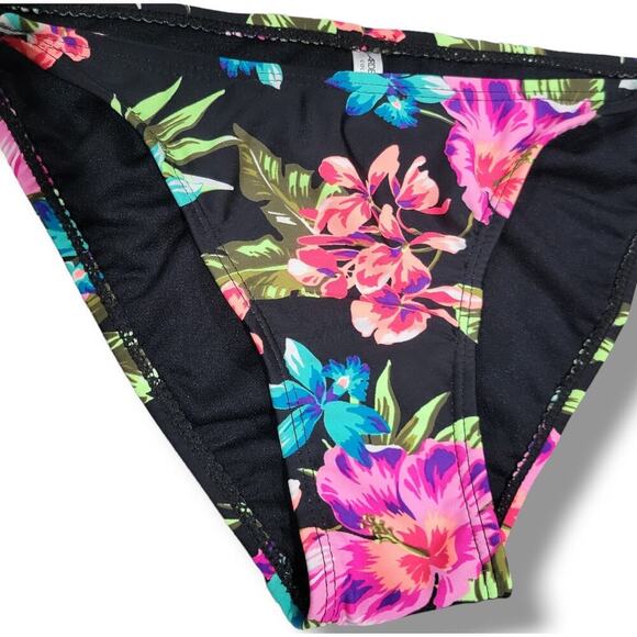 Ardene Basic Collection women's black floral side-tie swim bikini bottom  - xs - Picture 2 of 8